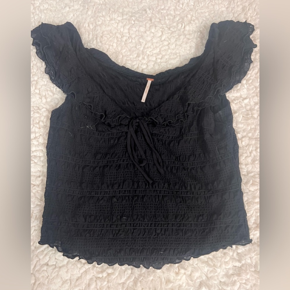 Free People Black Ruffled Blouse